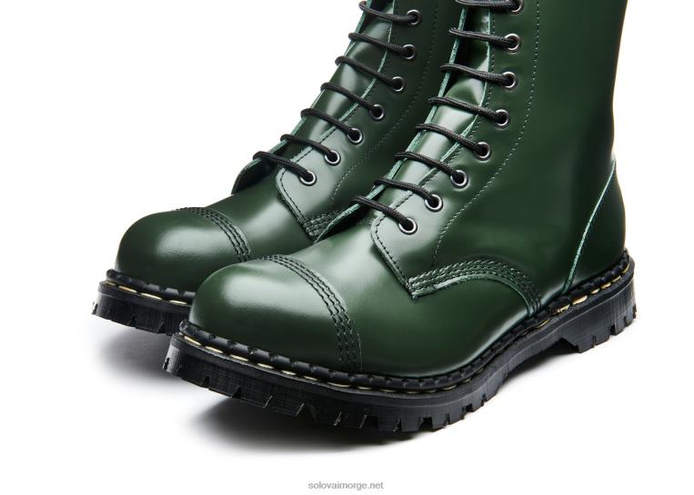 Solovair Grønn Hi Shine 10 øyne Stål Tåkappet Derby Støvel Kvinnerh6ll2c322