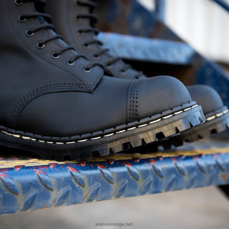 Solovair Sort Fettete 10-øyet Ståltå Med Derbystøvel Kvinnerh6ll2c299