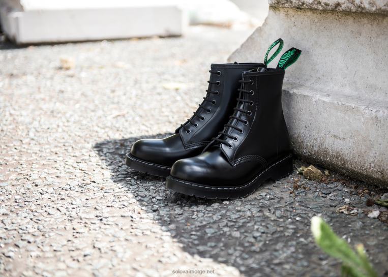 Solovair Svart Hi-shine 8 Eye Derby Støvel Kvinnerh6ll2c279