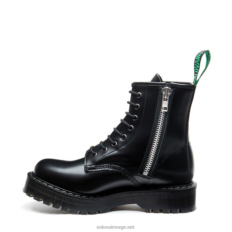 Solovair Svart Hi-shine 8-øyne Glidelås Plattform Derby Støvel Kvinnerh6ll2c321