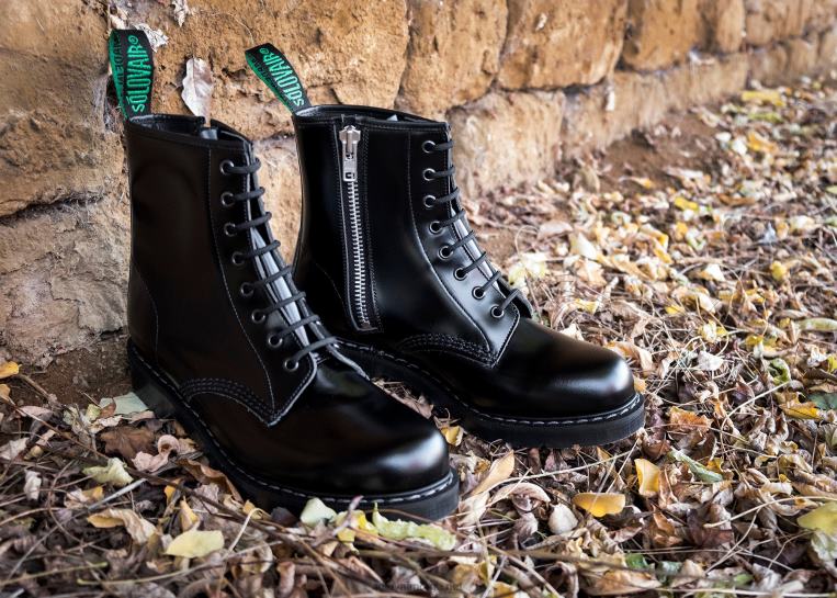 Solovair Svart Hi-shine Derbystøvel Med 8 øyne Med Glidelås Kvinnerh6ll2c289