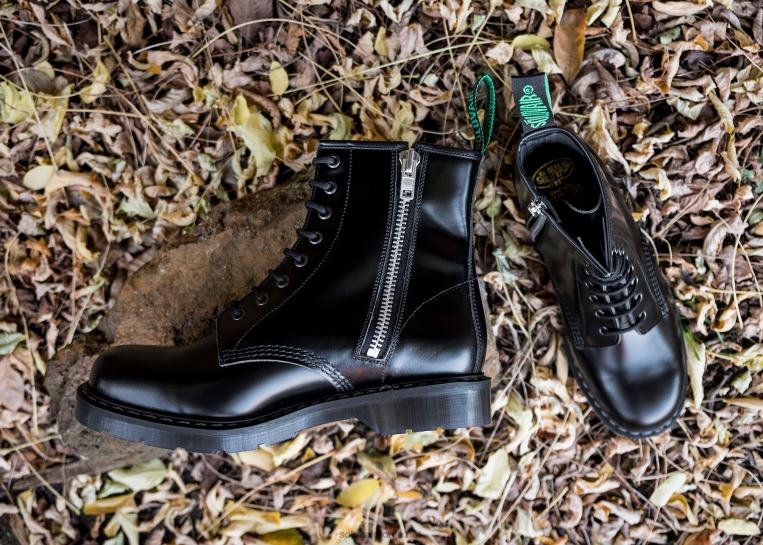 Solovair Svart Hi-shine Derbystøvel Med 8 øyne Med Glidelås Kvinnerh6ll2c289