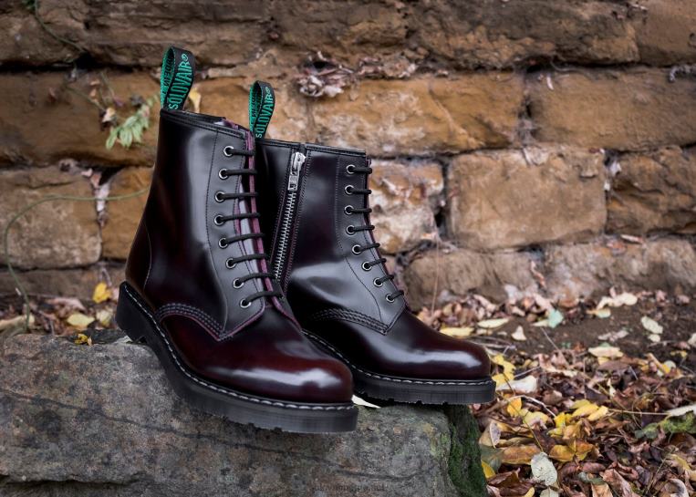 Solovair Burgundy Rub-off Derby Støvel Med 8 øyne Med Glidelås Kvinnerh6ll2c356