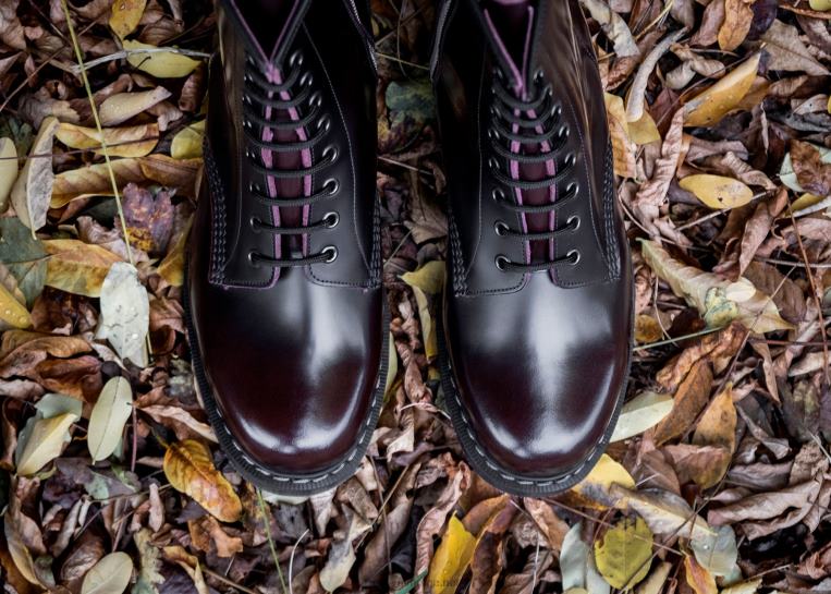Solovair Burgundy Rub-off Derby Støvel Med 8 øyne Med Glidelås Kvinnerh6ll2c356
