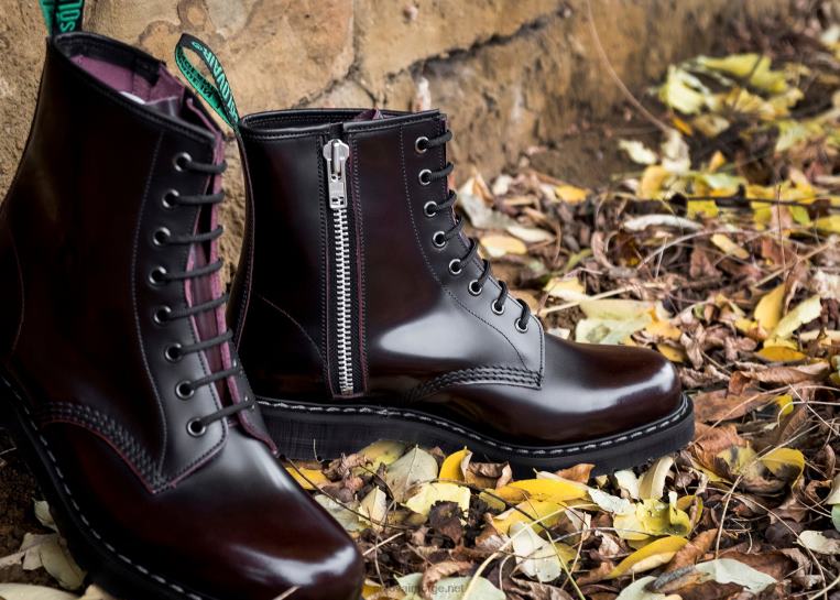 Solovair Burgundy Rub-off Derby Støvel Med 8 øyne Med Glidelås Kvinnerh6ll2c356