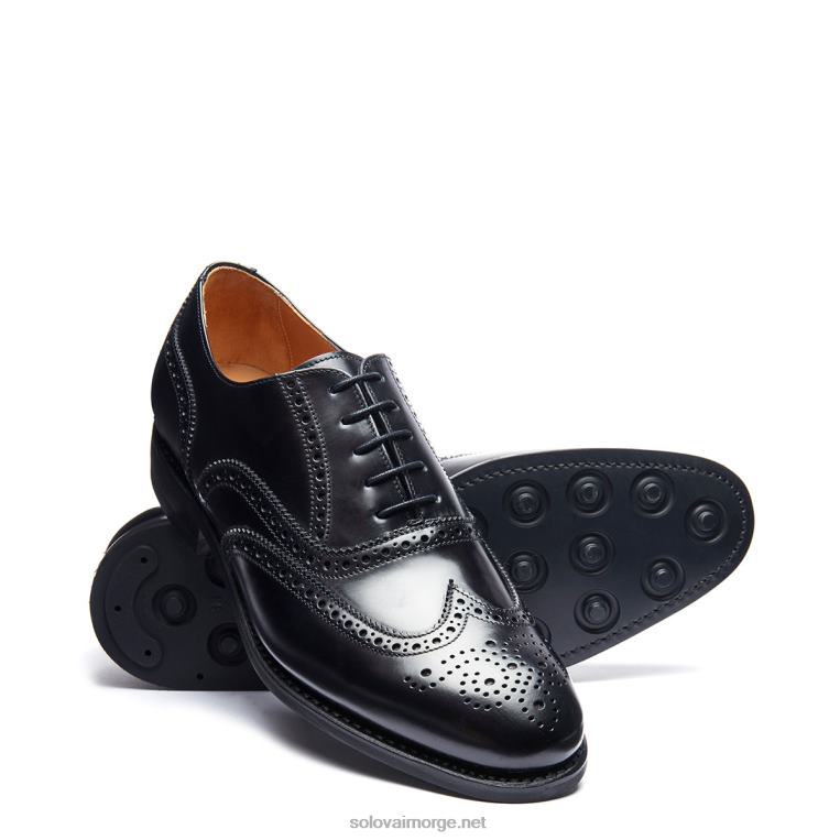 Solovair Svart Hi-shine 5 øyne Oxford Brogue Sko Mennh6ll2c174