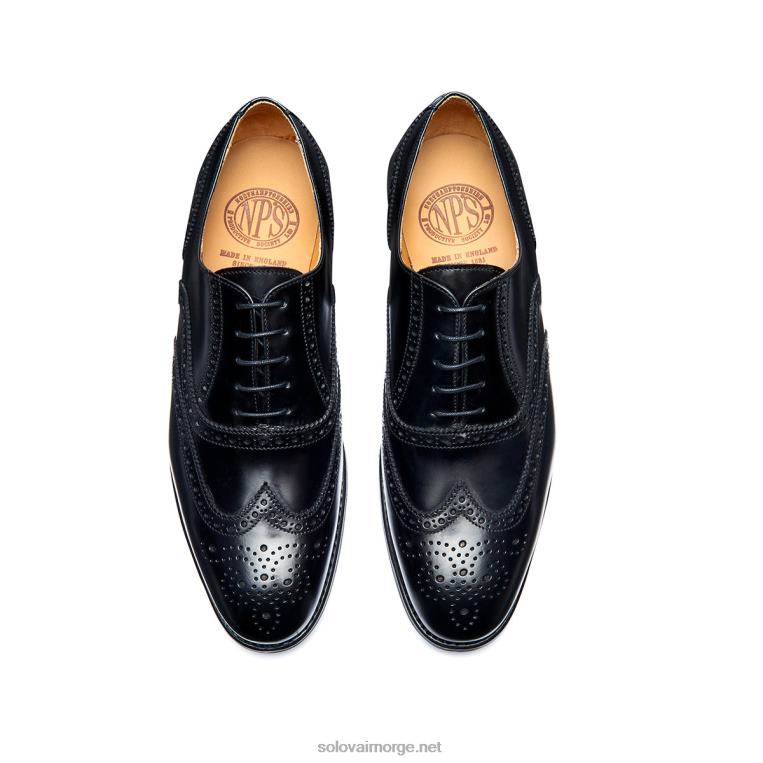 Solovair Svart Hi-shine 5 øyne Oxford Brogue Sko Mennh6ll2c174