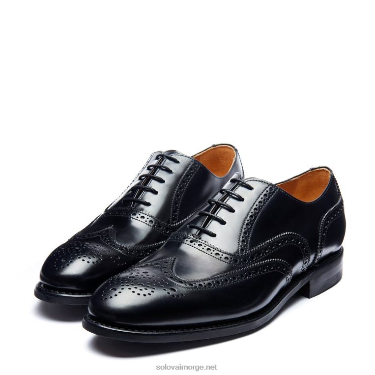 Solovair Svart Hi-shine 5 øyne Oxford Brogue Sko Mennh6ll2c174