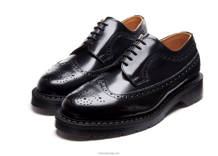 Solovair Svart Hi-shine American Brogue Sko Mennh6ll2c161