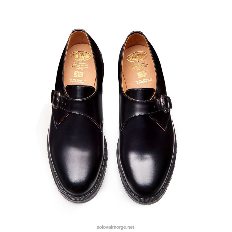 Solovair Svart Hi-shine Munkesko Med Enkelt Spenne Mennh6ll2c218