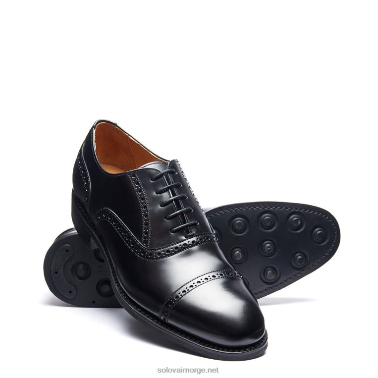 Solovair Svart Hi-shine 5 øye Oxford Semi-brogue Sko Mennh6ll2c222