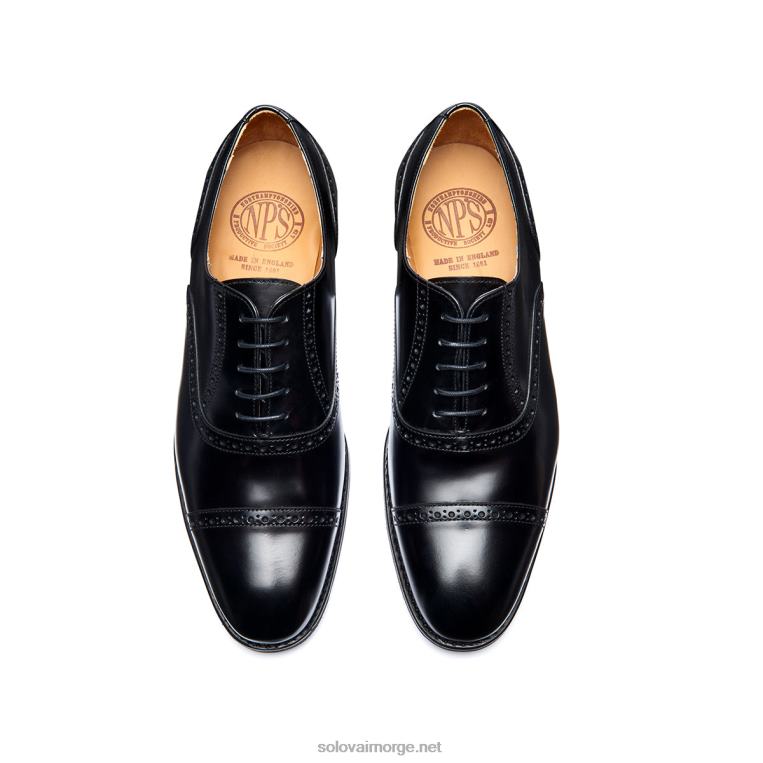 Solovair Svart Hi-shine 5 øye Oxford Semi-brogue Sko Mennh6ll2c222