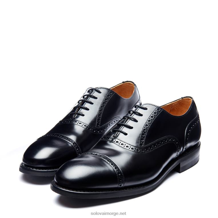 Solovair Svart Hi-shine 5 øye Oxford Semi-brogue Sko Mennh6ll2c222