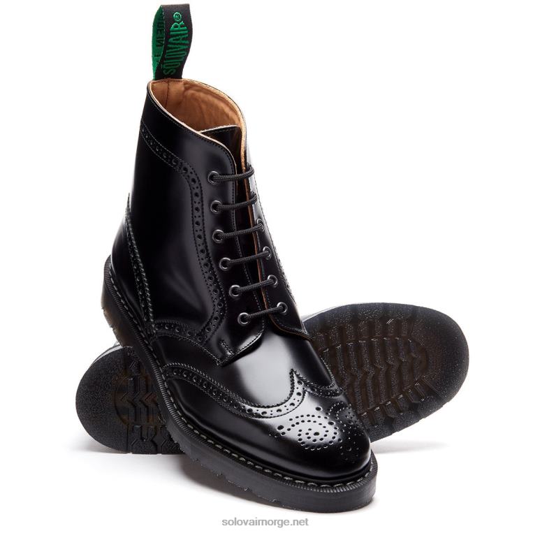 Solovair Svart Hi-shine Brogue Støvel Med 6 øyne Mennh6ll2c20