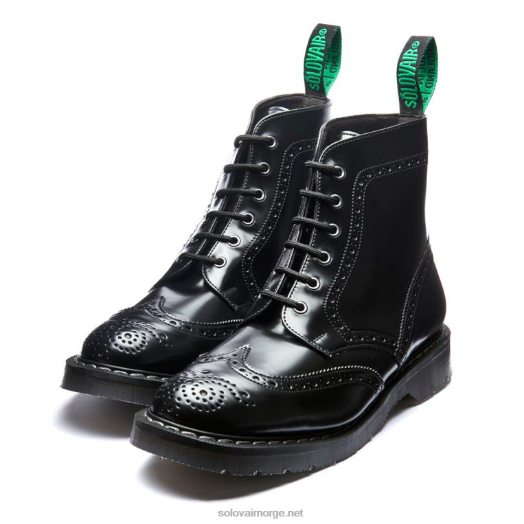Solovair Svart Hi-shine Vegansk 6 Eye Derby Brogue Støvel Mennh6ll2c22