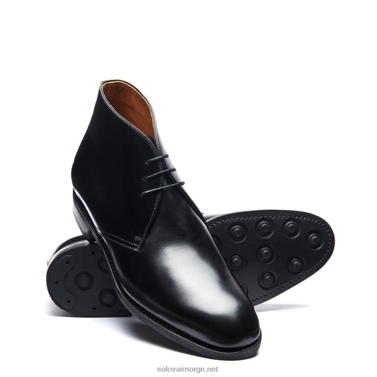 Solovair Svart Hi-shine 3-øyet Chukka-støvel Mennh6ll2c38
