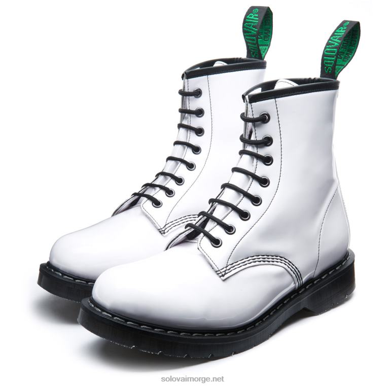 Solovair Hvit Patent Vegansk 8 Eye Derby Støvel Mennh6ll2c98