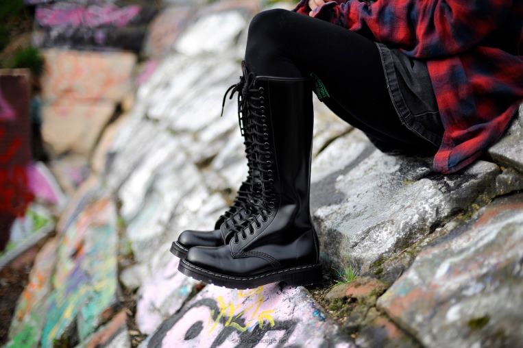 Solovair Svart Hi-shine Derbystøvel Med 20 øyne Med Glidelås Mennh6ll2c71